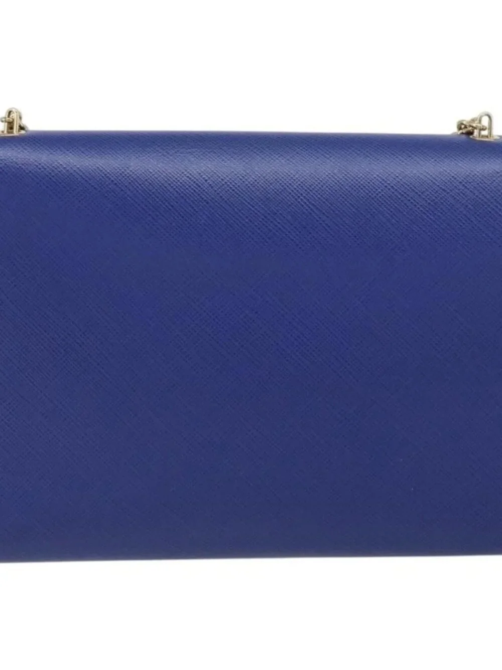 Salvatore Ferragamo Vala Chain Shoulder Bag Leather Blue Gold Auth 161081